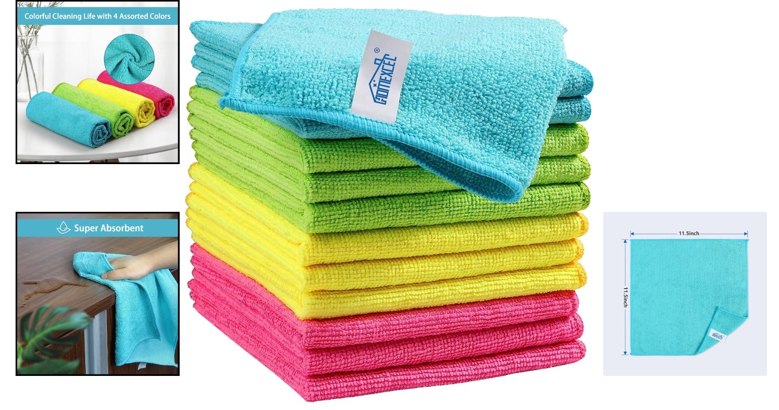 12-Pack Microfiber Cleaning Cloths 11.5″ x 11.5″ – Streak-Free & Eco-Friendly