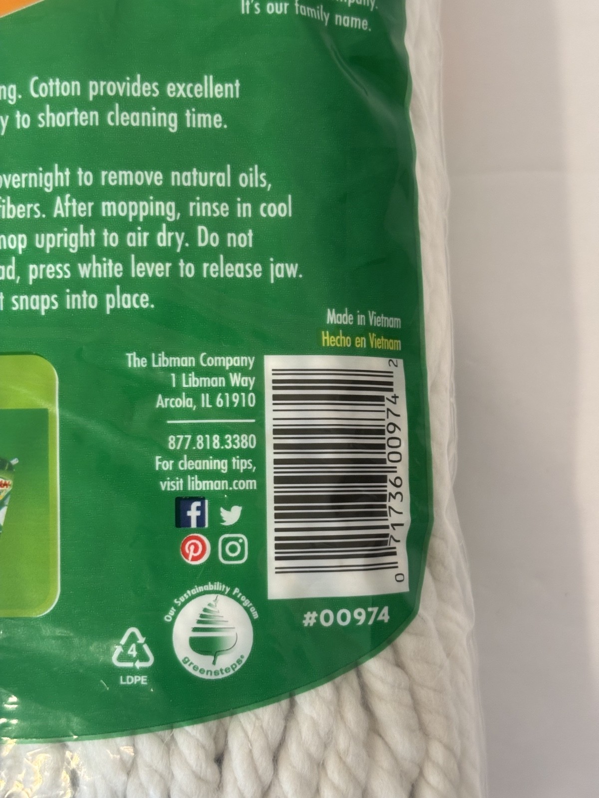 Libman #16 All-Purpose Cotton Blend Wet Mop Refill Extra Absorbent Twisted Yarn