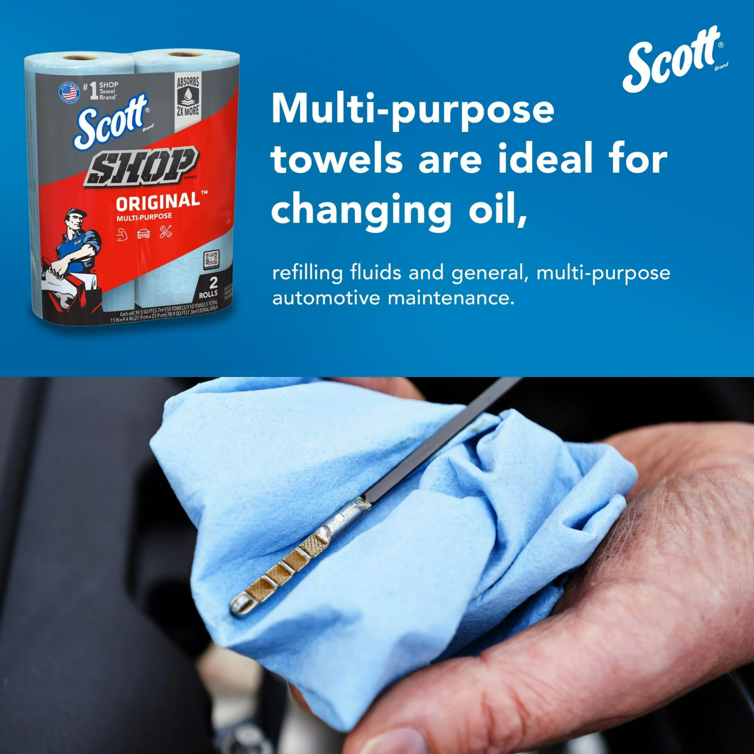 (2 Pack) Scott Shop Towels Original, 6 Rolls, 55 Sheets Per Roll, Multi-Purpose