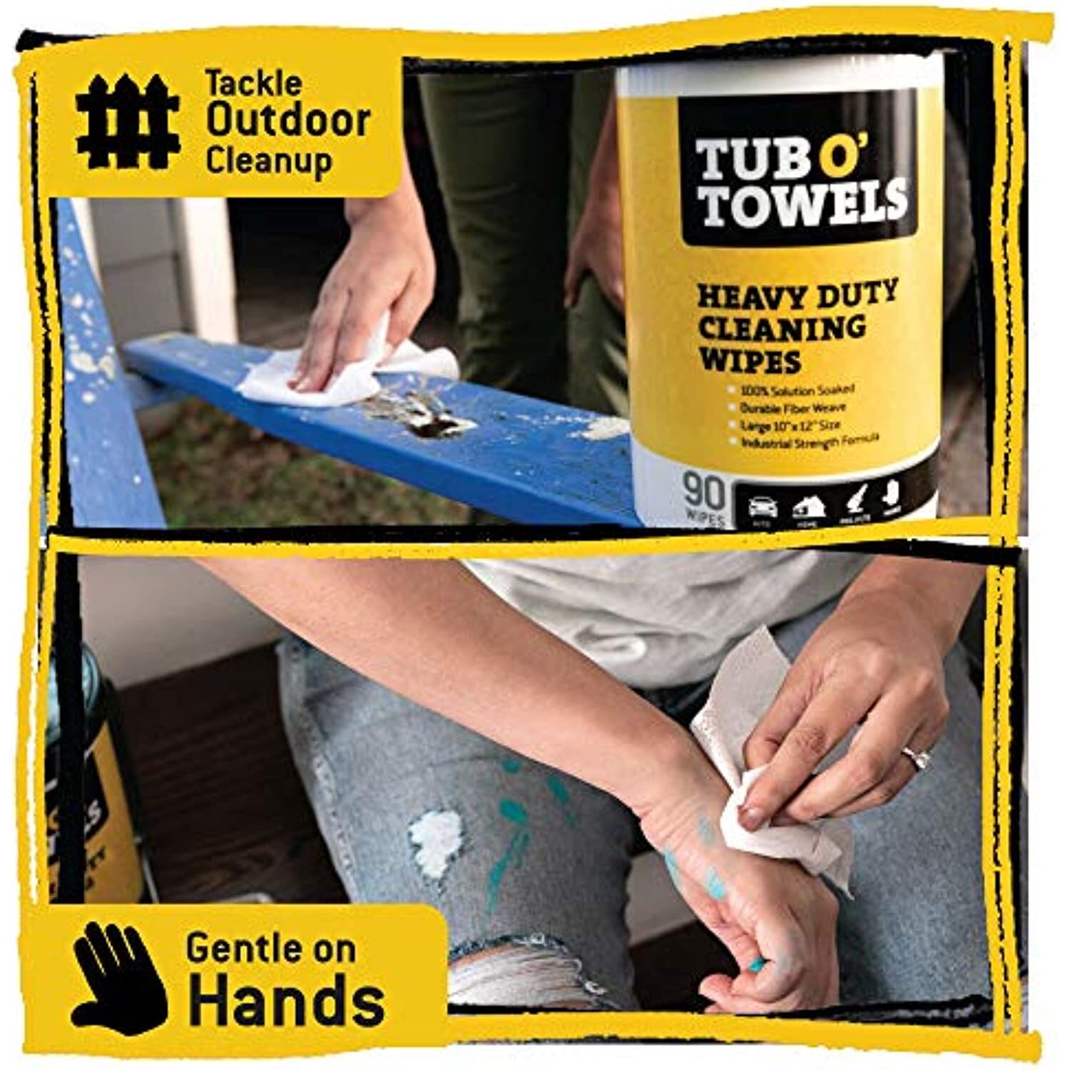 Tub O Towels TW90 Heavy-Duty 10″ x 12″ Size Multi-Surface Cleaning Wipes, 90