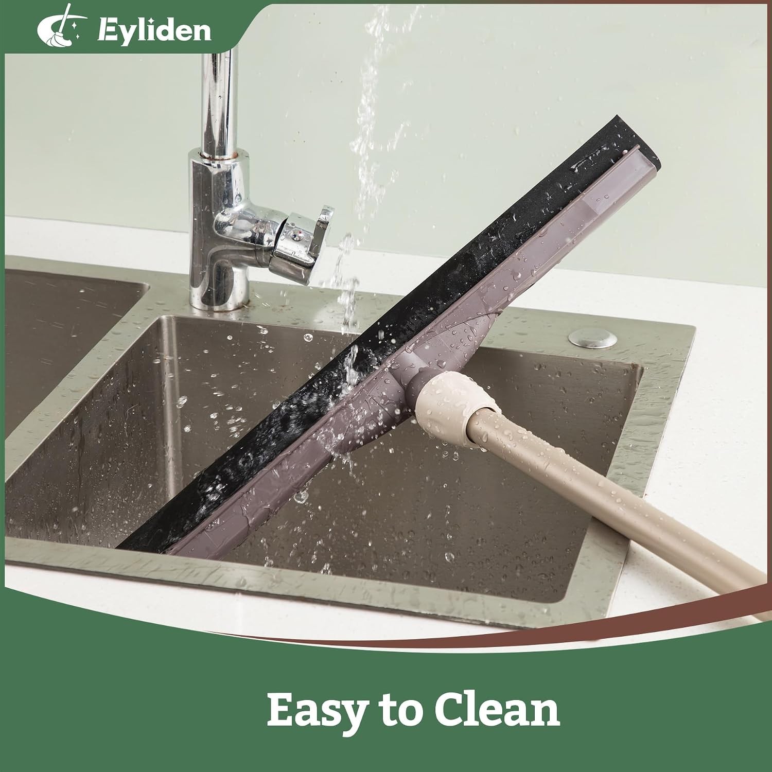 Eyliden 17″ Floor Squeegee, Dual EVA Blade, Water Removal, Tile, Hardwood