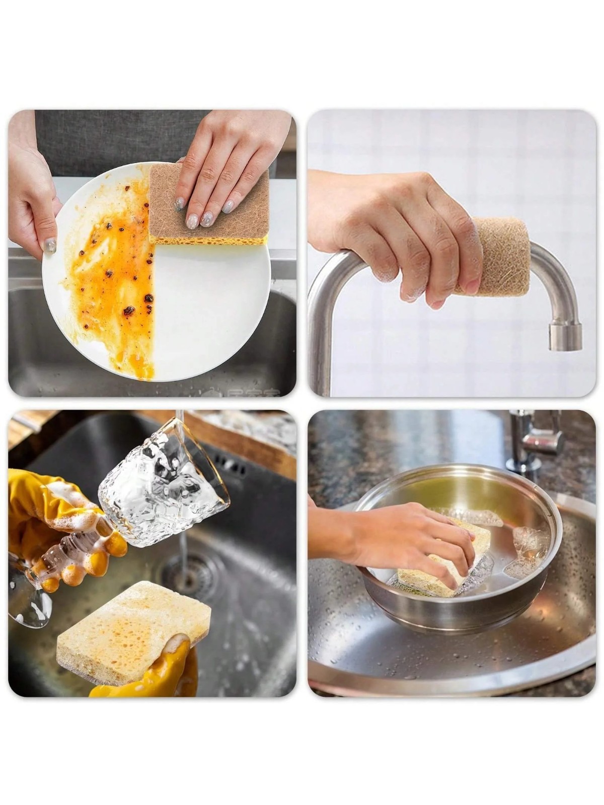 3/6 Pack Biodegradable Cellulose Coconut Scrubbing Sponges Eco Kitchen Cleaning