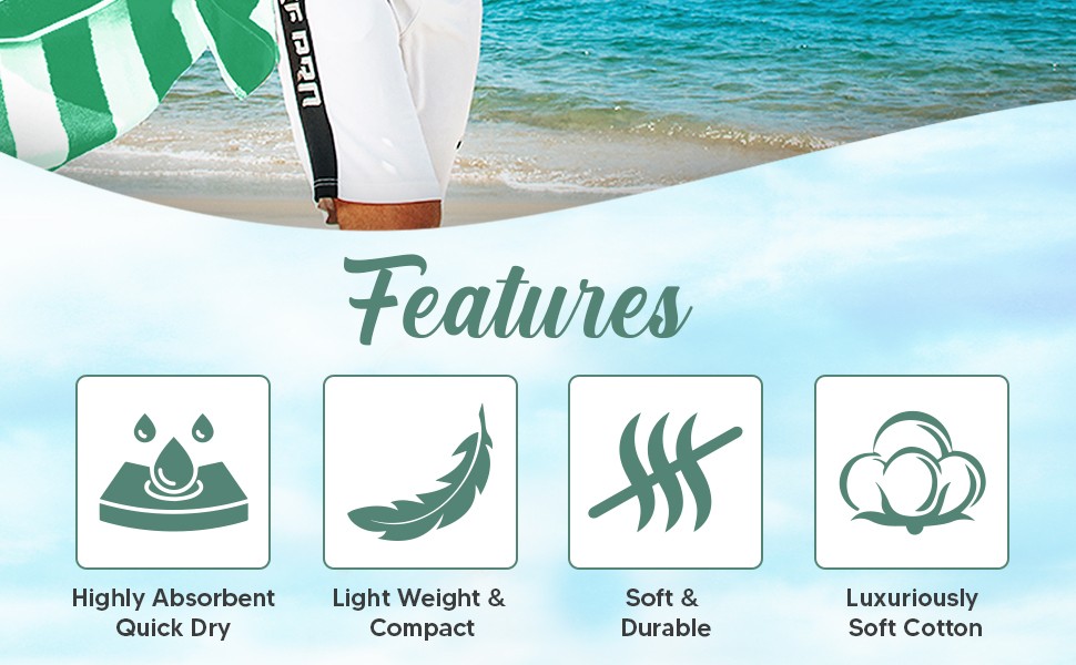 Pack of 4 Cabana Beach Towels, Oversized 30 x 60 Inches Cotton Beach Towel Set,