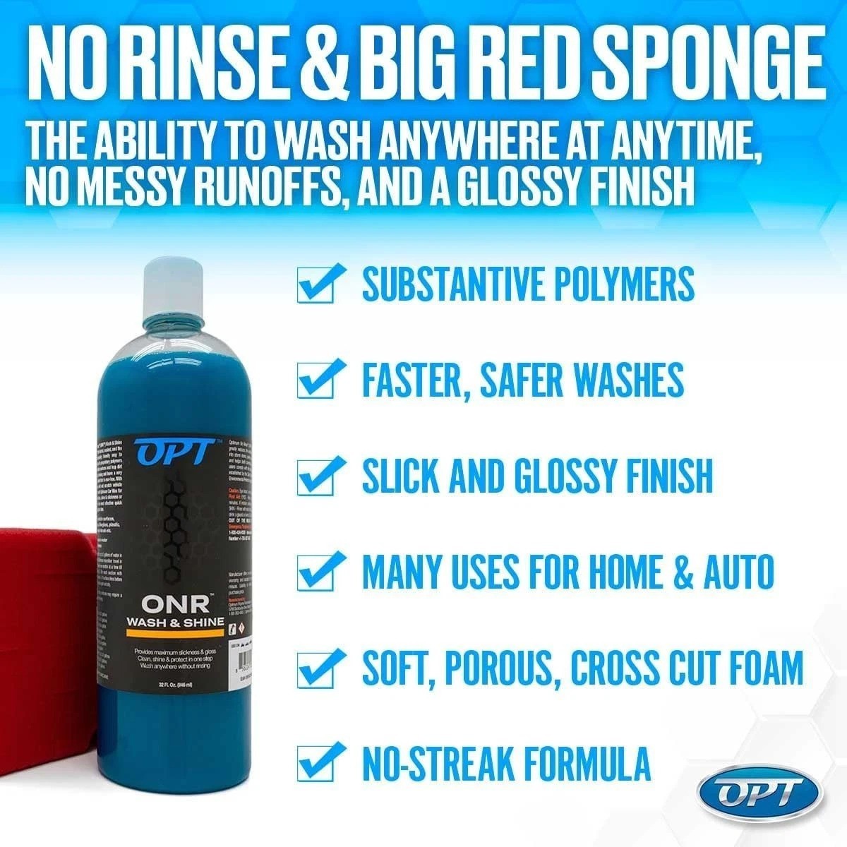 Optimum No Rinse Version 5 32 Oz, Microfiber Drying Towel, and Big Red Sponge…