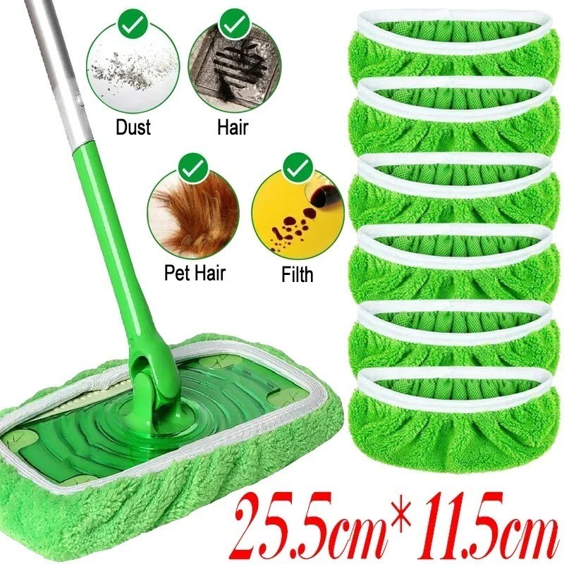 Reusable Microfiber Mop Pads Wet Dry Floor Cleaner Replacement Cloth Green