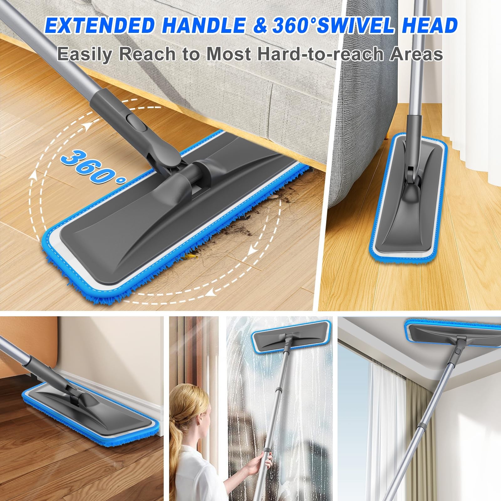 BPAWA Microfiber Mops for Floor Cleaning Flat Mop for Hardwood Tile Wood 4