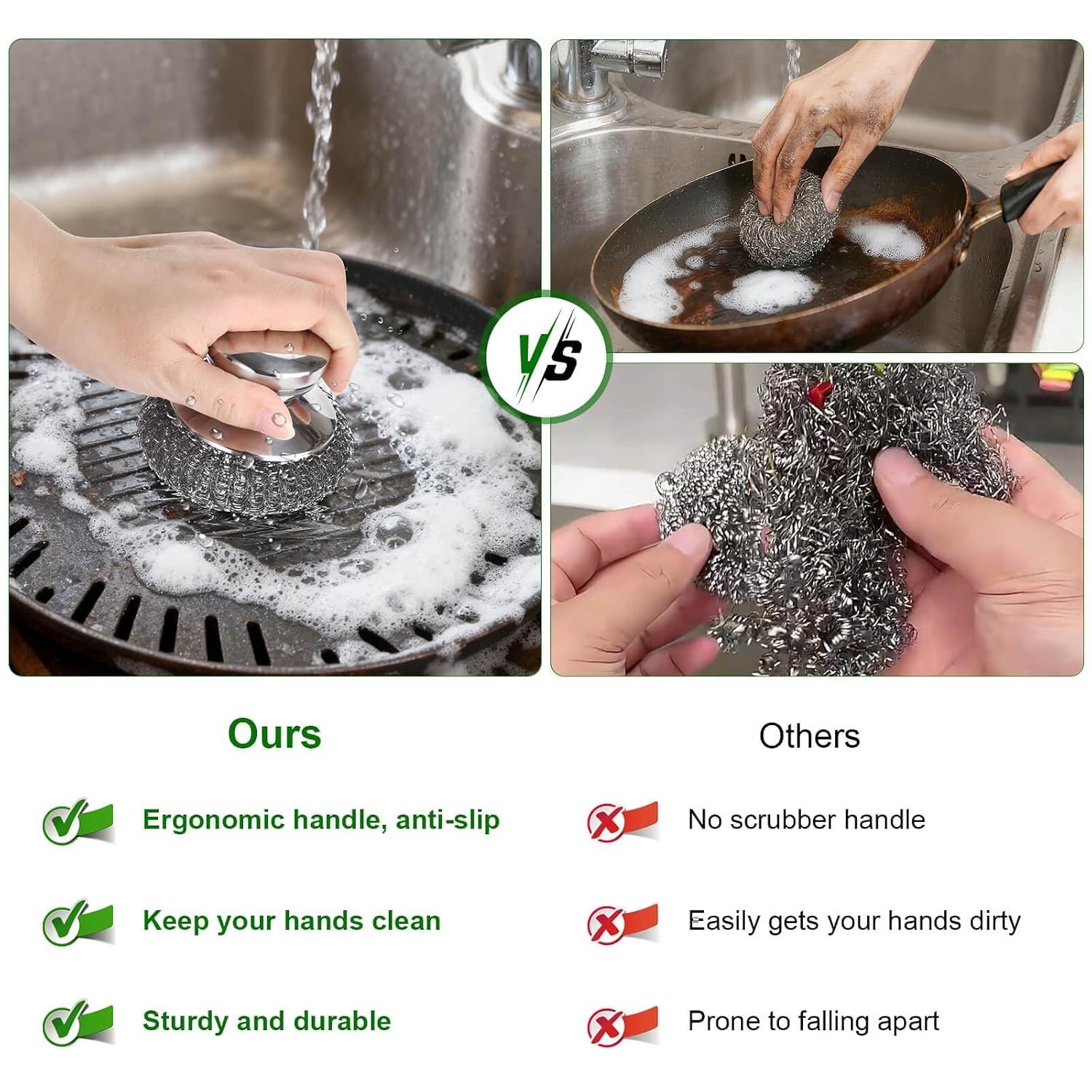 4PCS Steel Wool Scrubber Pads, Stainless Steel Scrubber Set with 3Pcs Steel W…