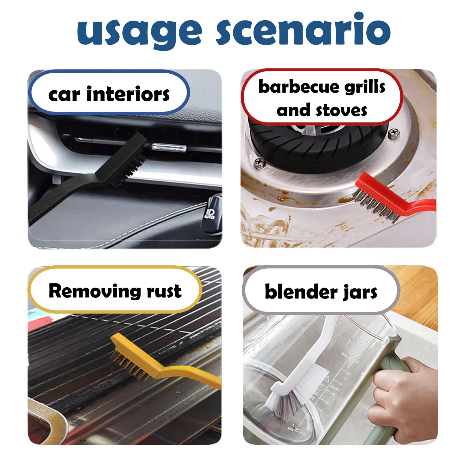 Betanull Crevice Cleaning Brush Set, Multi-Purpose White, Black, Red, Yellow