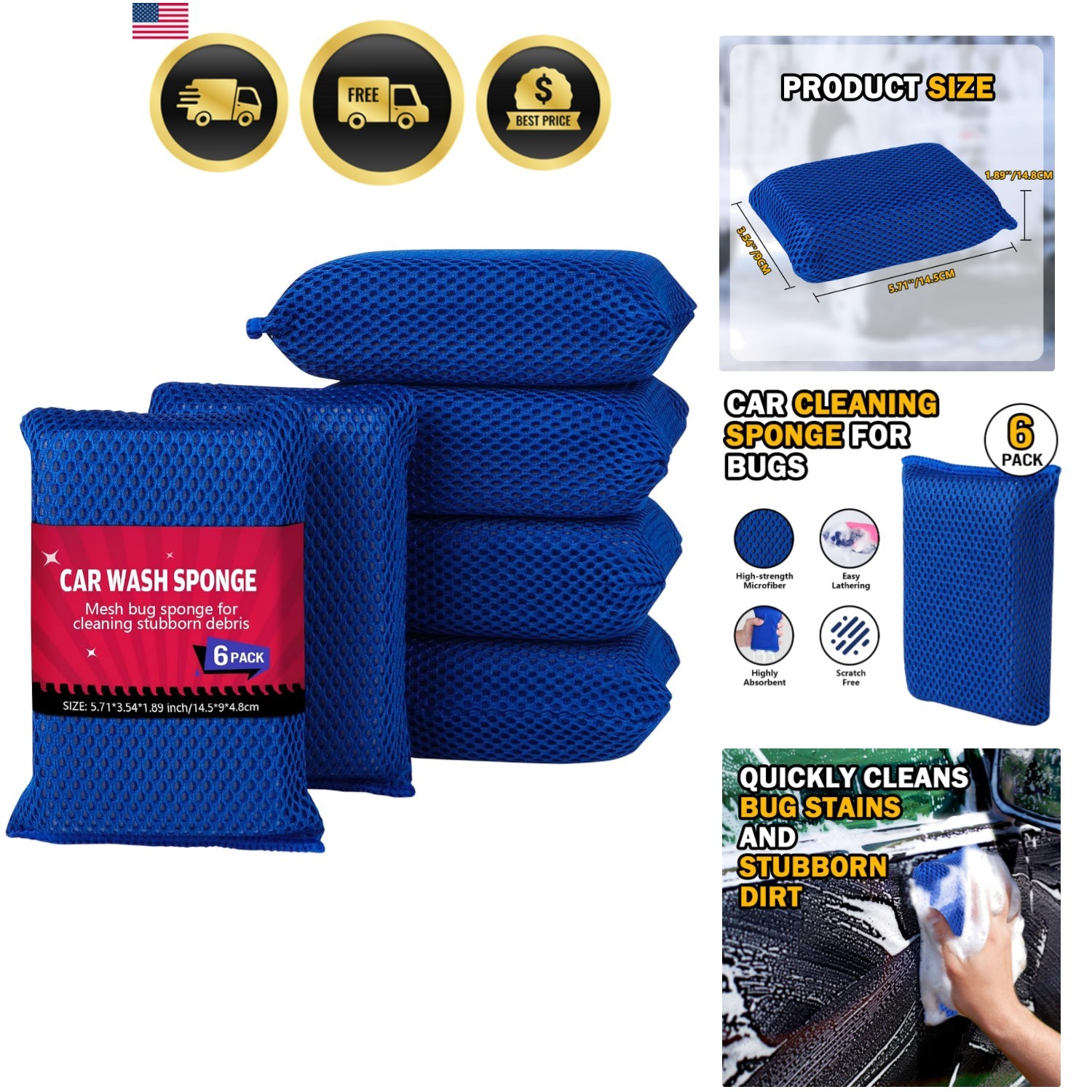 Car Wash Sponge 6PK, Microfiber Large Bug and Tar Remover for Cars | Non Scra…
