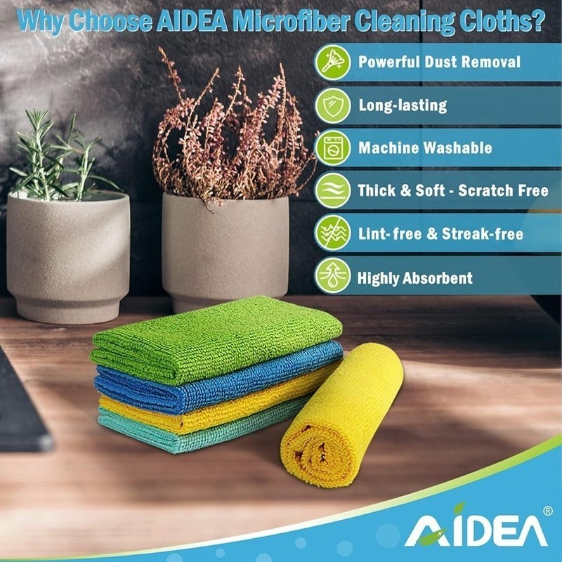 Soft Microfiber Cleaning Towels Absorbent Reusable Versatile Kitchen Cloths 12″