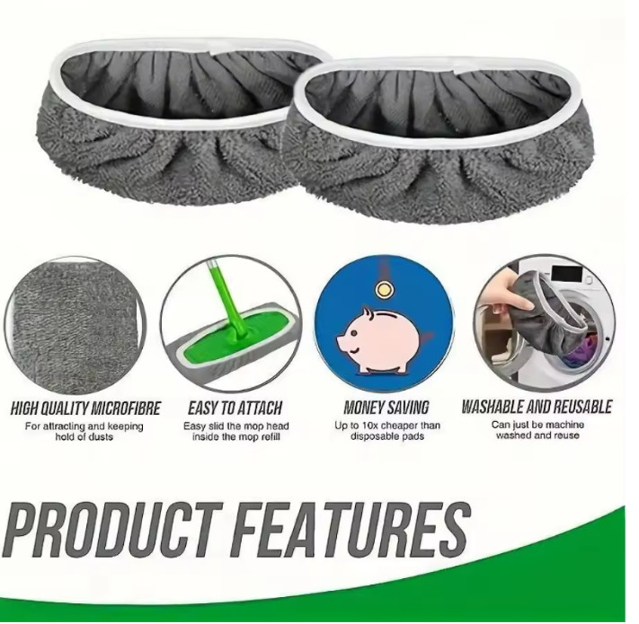 3 Piece/gray Mop Cloth, Reusable, Washable Ultra-fine Fiber,Hardwood