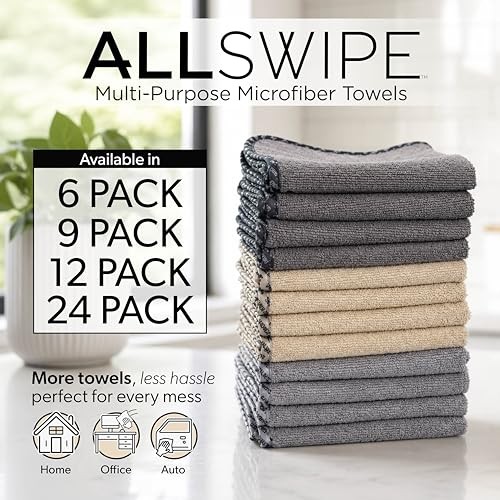AllSwipe Multi-Purpose Microfiber Towels, Car Interior, Home and 9 Pack