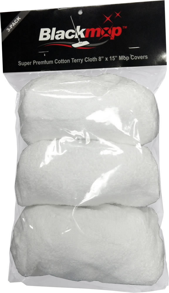 Black Mop Super Premium Cotton Terry Cloth 8″ x 15″ Mop Cover – 3 Pack