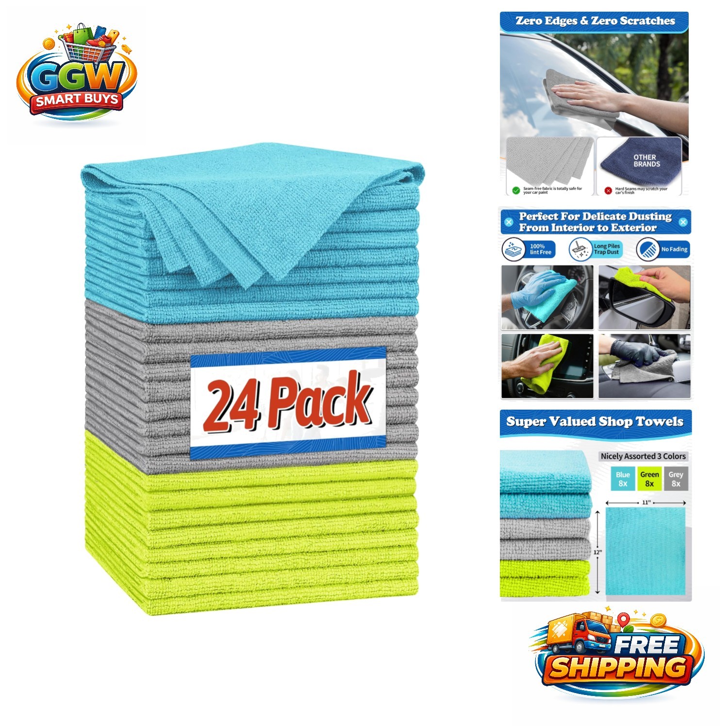 Super Absorbent & Lint-Free Microfiber Towels – 24 Count for Automotive Care