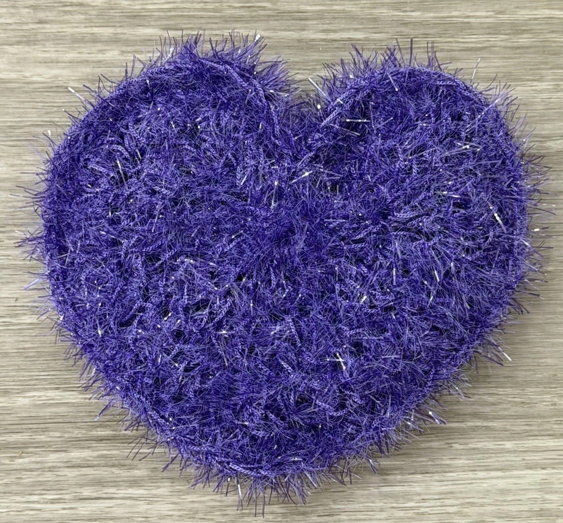 Handmade Dish Scrubber Silver Sparkle Heart Shape Non-Scratch Scrubby 3.75”