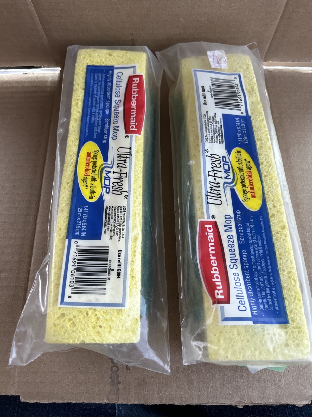 Lot of 2 Rubbermaid Ultra-Fresh Cellulose Squeeze Mop Refill Scrubber Strip NEW