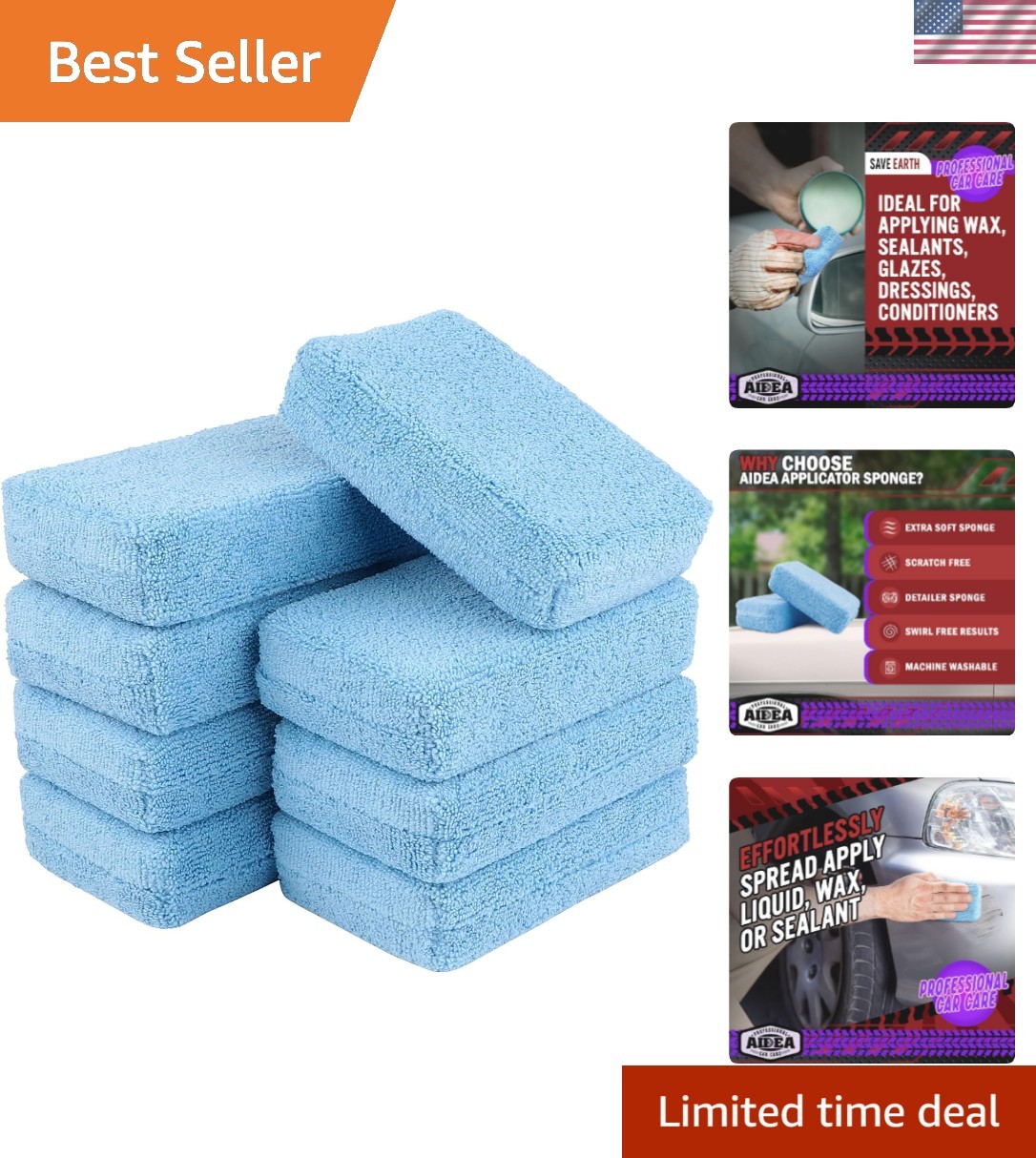 Microfiber Applicator Pad-8Pack, Car Wash Sponge, Microfiber Sponge and Clea…