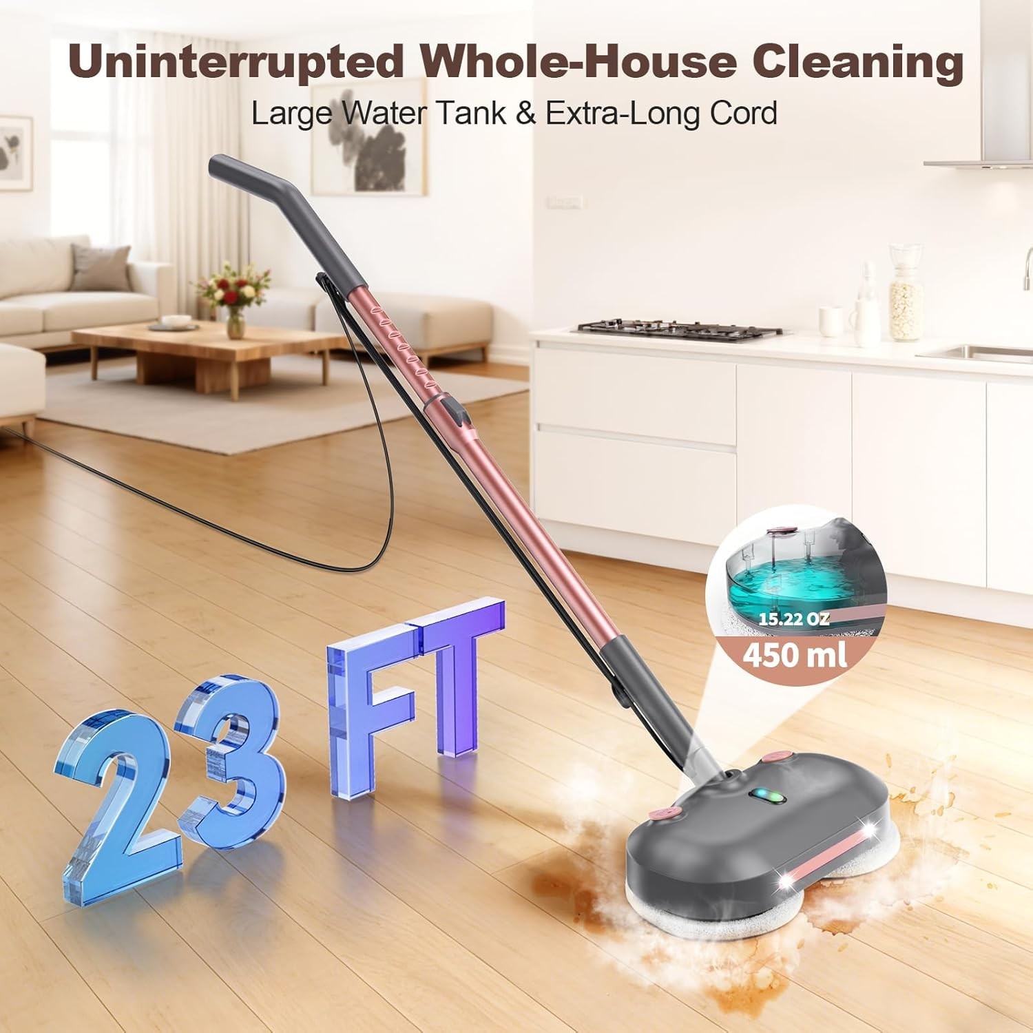Scrubbing Steam Mop with Rotating Pads,All-in-One Spin Steam Cleaner for Floo…
