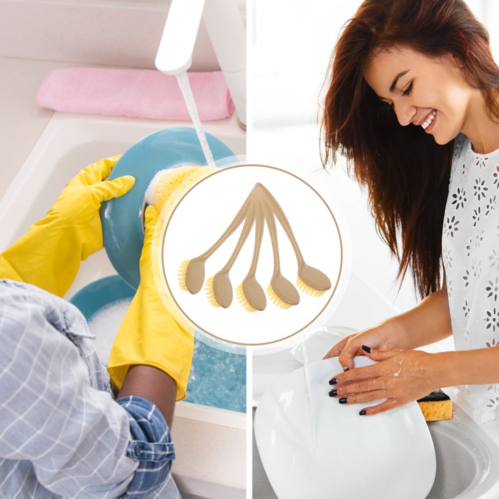 5Pcs Lightweight Reusable PP Cleaning Brushes Household Dish Washing Tools Beige