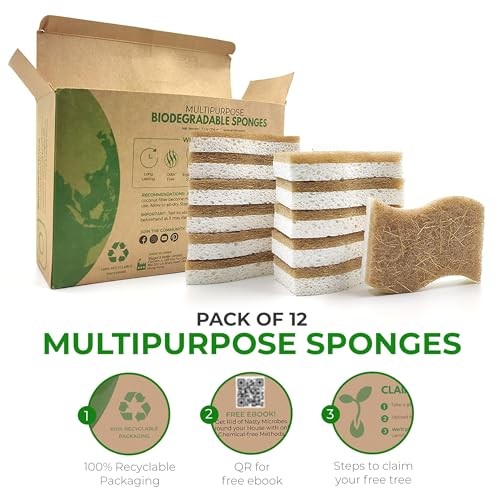 AIRNEX Natural Kitchen Sponges 12 Pack Biodegradable