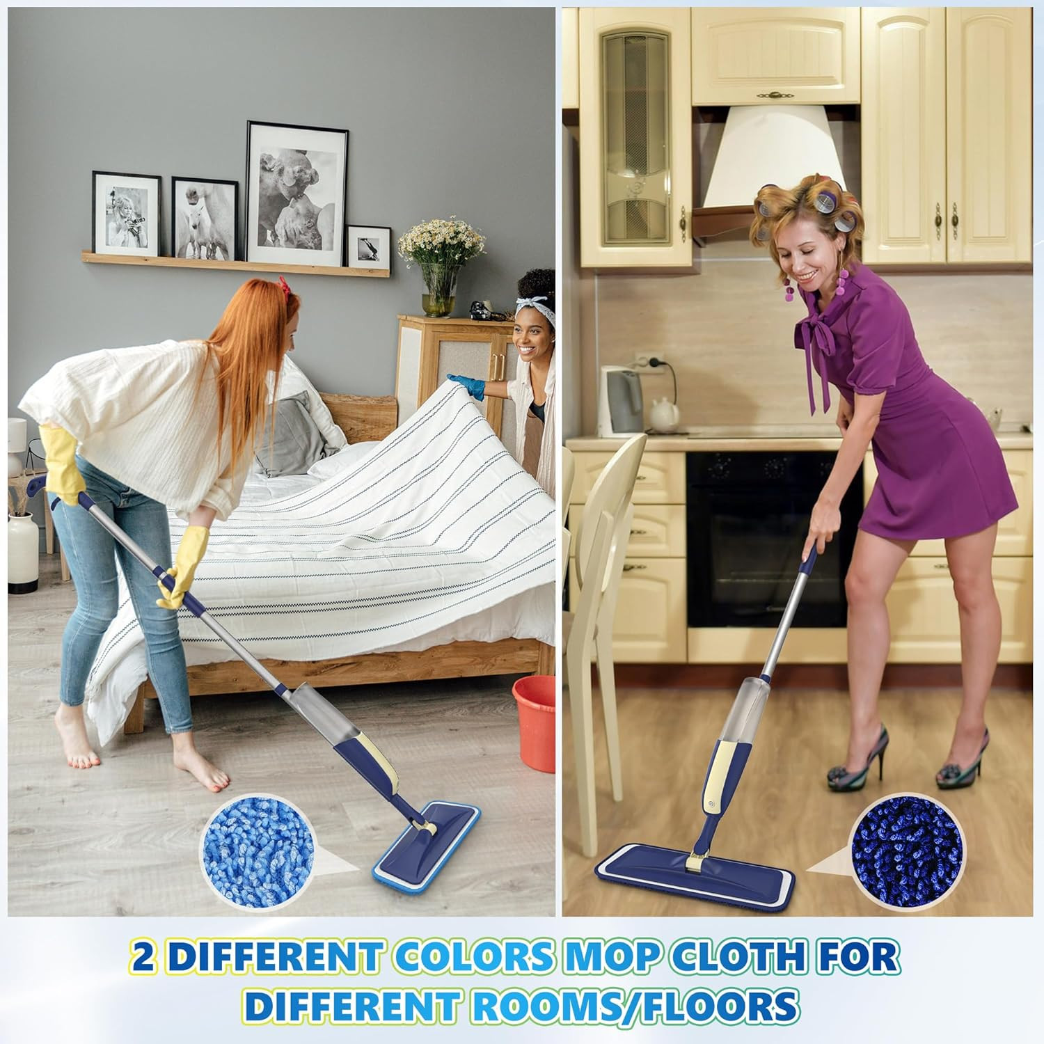 Spray Mop Floor Cleaner Wet Dry Flat Mop w/ 3 Reusable Pads for Hardwood Tile