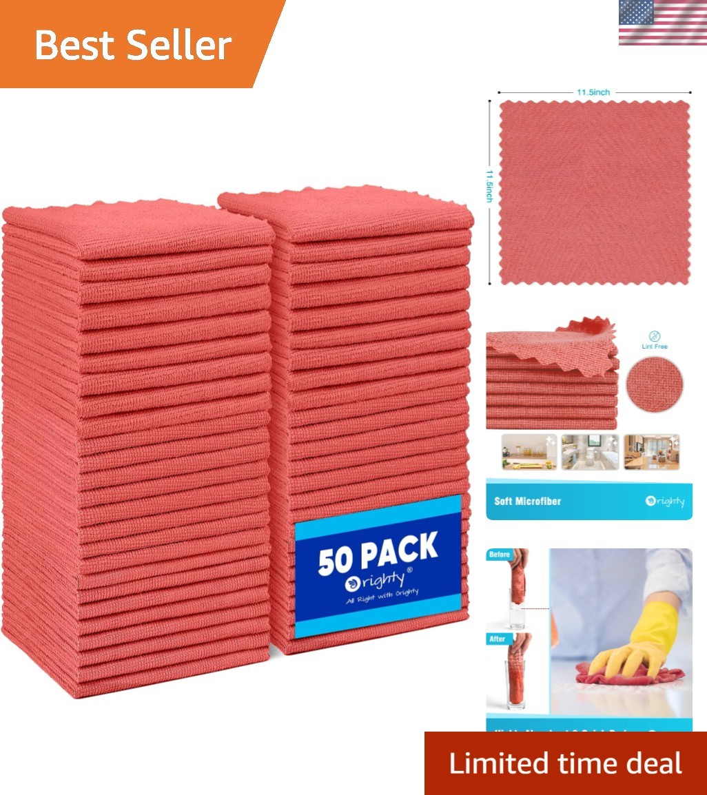 50 Pack Durable Microfiber Towels – Machine Washable, Ideal for Heavy-Duty Use
