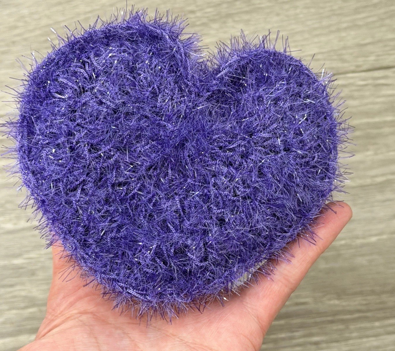 Handmade Dish Scrubber Silver Sparkle Heart Shape Non-Scratch Scrubby 3.75”