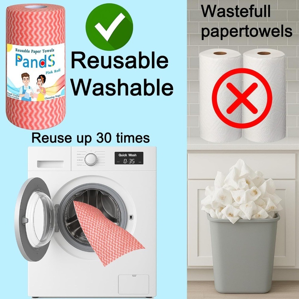 Reusable Washable Paper Towels Roll 60 Sheets Disposable Kitchen Cleaning Cloths