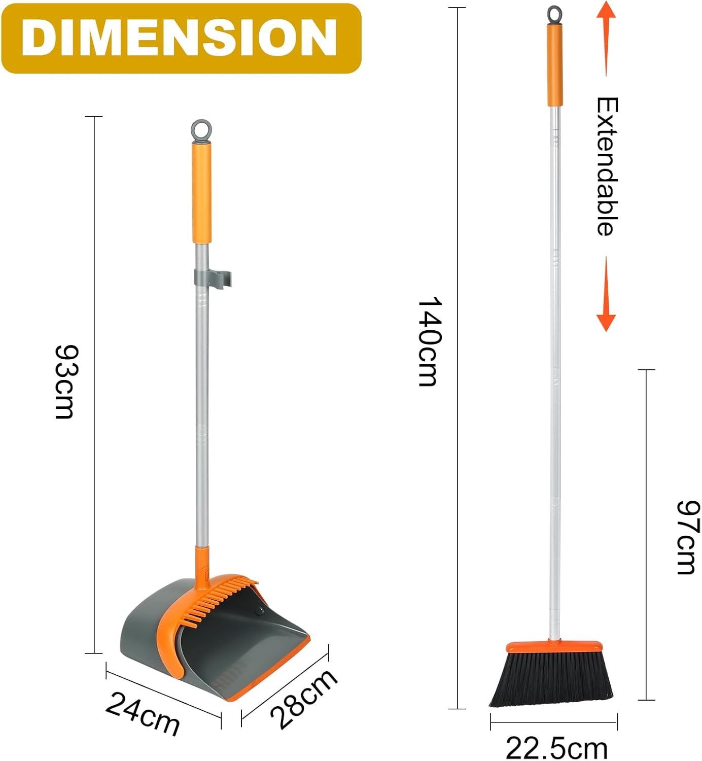Broom & Dustpan Set W/ 54 Inch Long Handle Perfect Dust Pan & Brush Combo Home