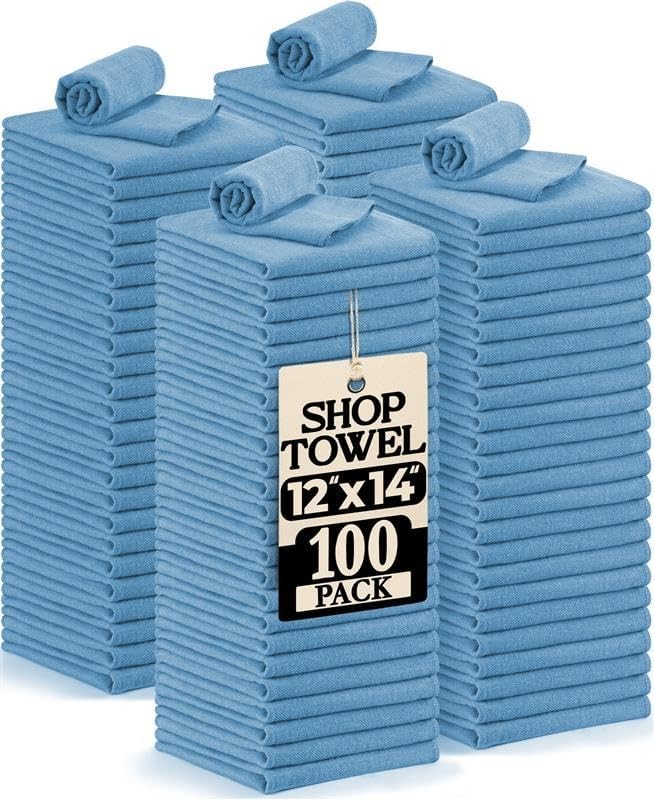 Cotton Shop Towels 12×14 Inch, 100 Pack Soft, Absorbent Reusable Cotton Rags,