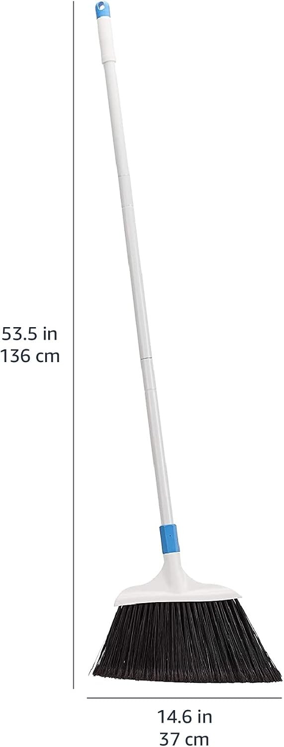 Heavy-Duty Floor Cleaning Broom with Stiff Bristles, Sturdy 3-Piece Handle, Easy