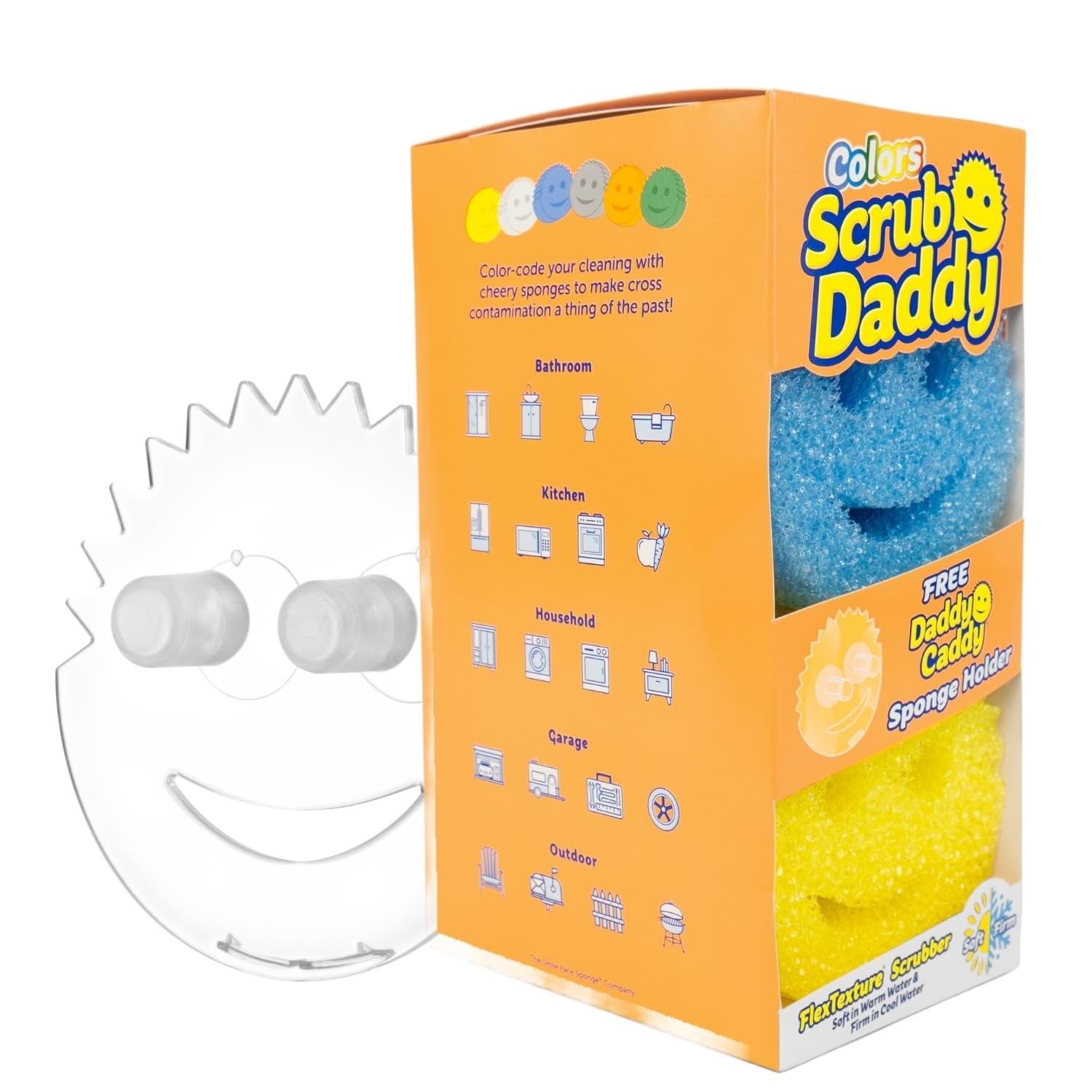 Scrub Daddy Kitchen Sponges (6) + Daddy Caddy Holder – Scratch-Free Cleaning