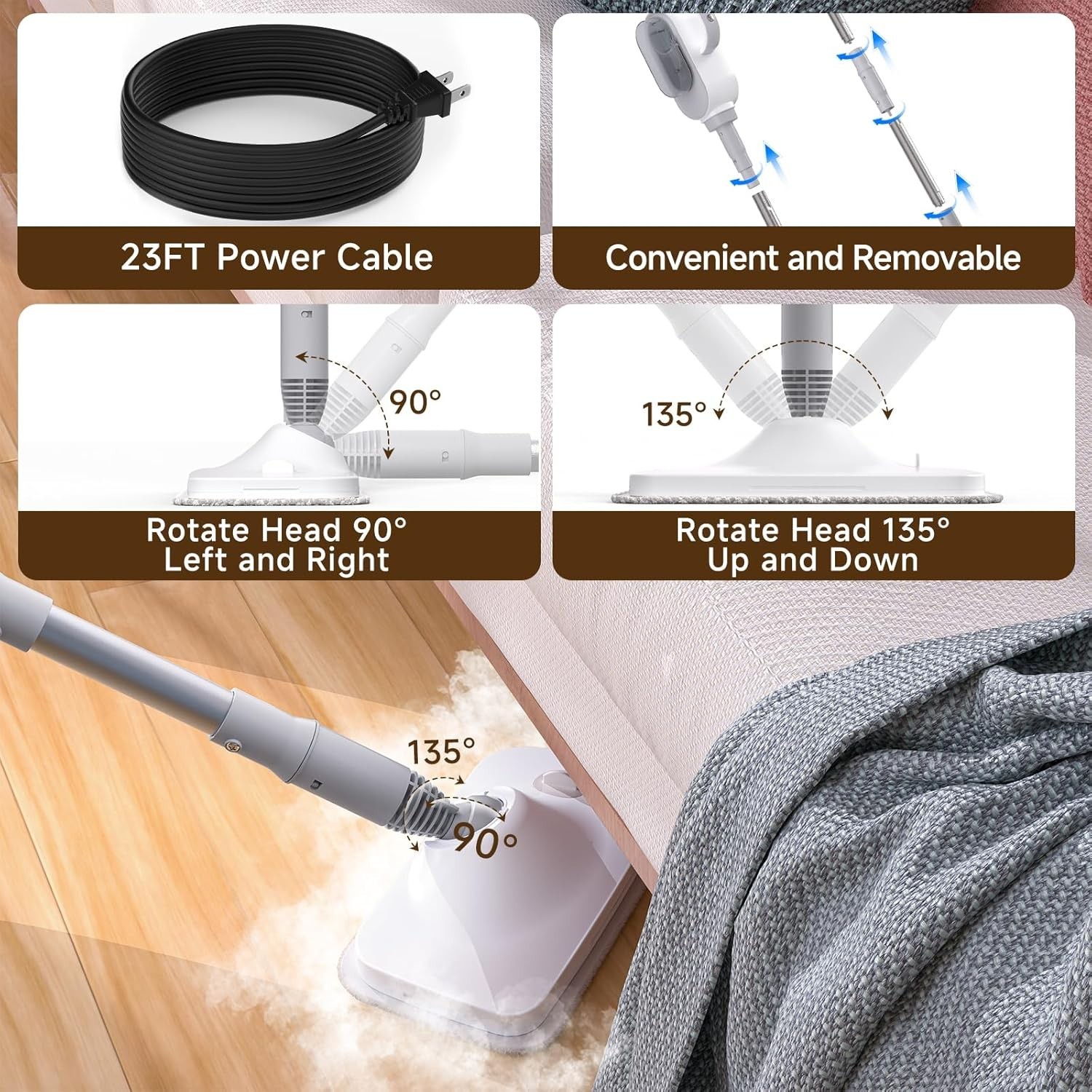13-in-1 Handheld Steam Mop with 500ML Tank & 23FT Cord for Powerful Cleaning