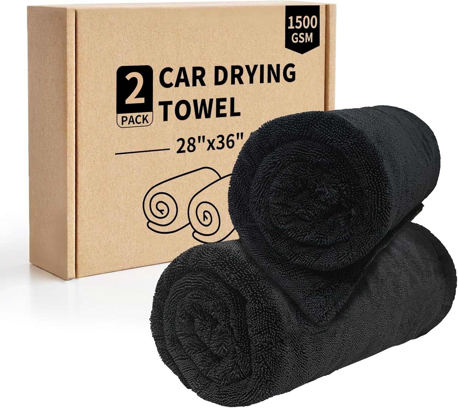 2-Pack Car Drying Towel (28″ x 36″),1500 GSM Double Sided Microfiber Towels for