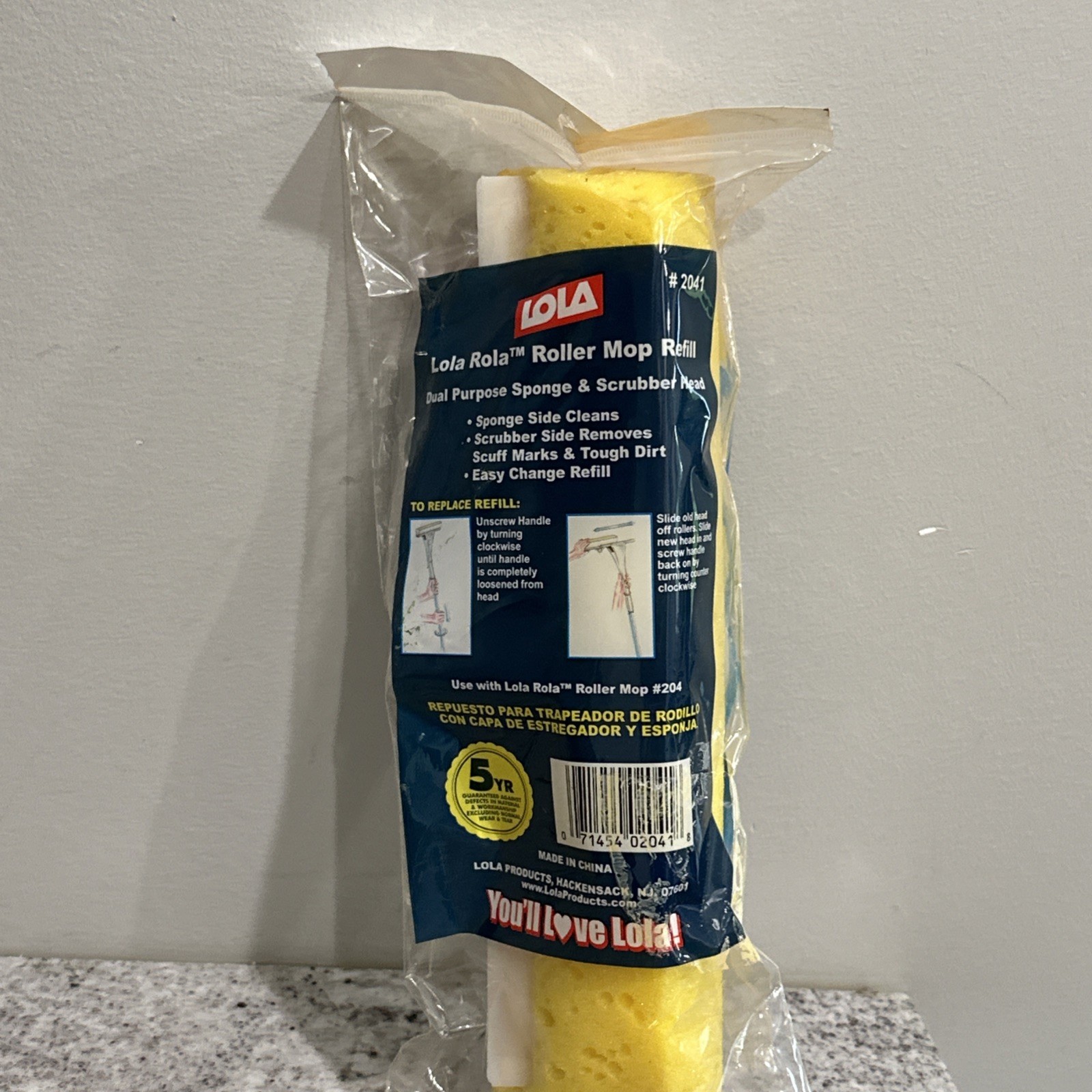 Lola Rola Roller Single Mop Refill #2041 Sponge & Foam Scrubber Head NOS NEW