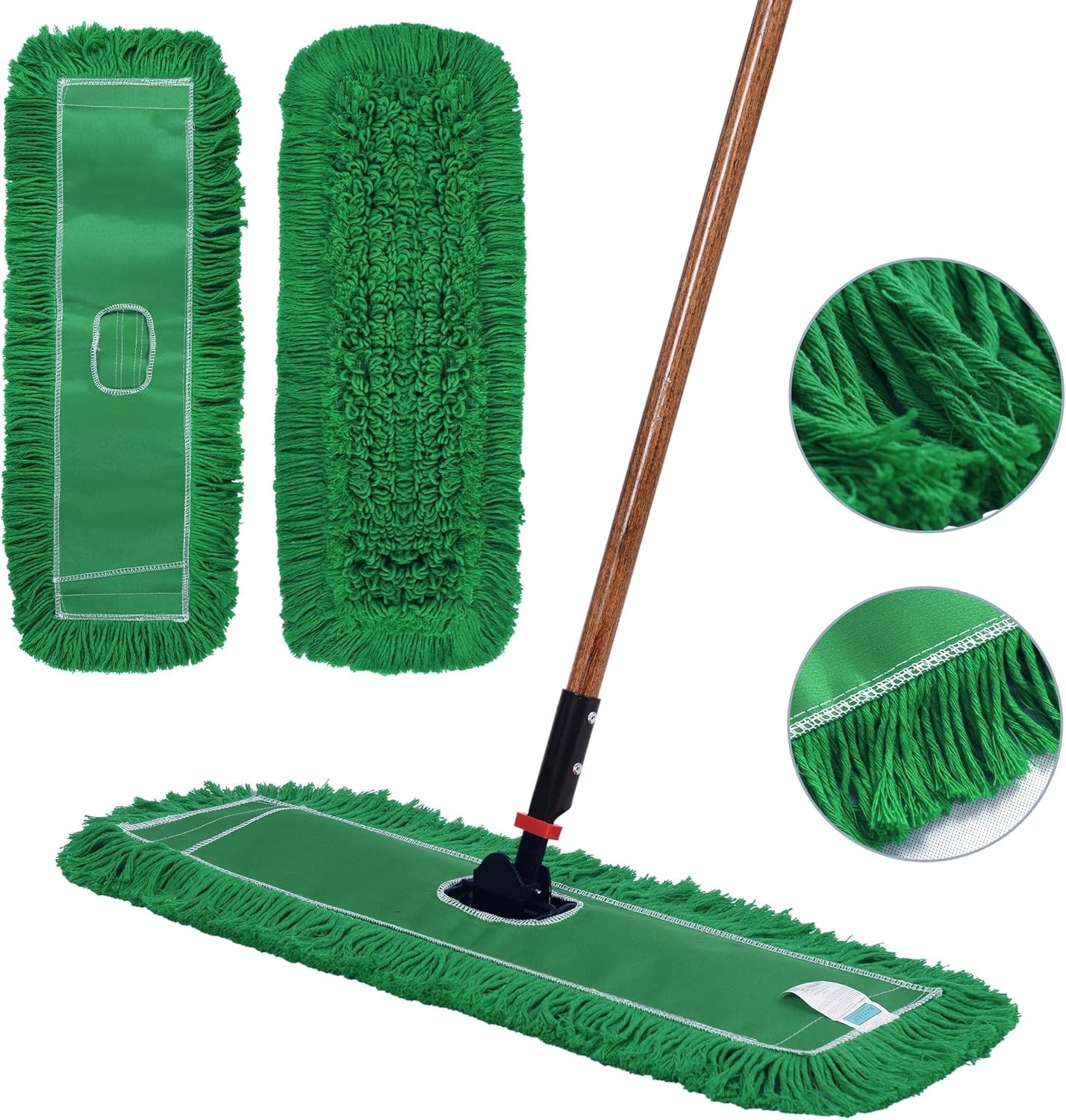 Cleaning 24” Industrial Strength Cotton Dust Mop Refill Washable Heads Green 3P