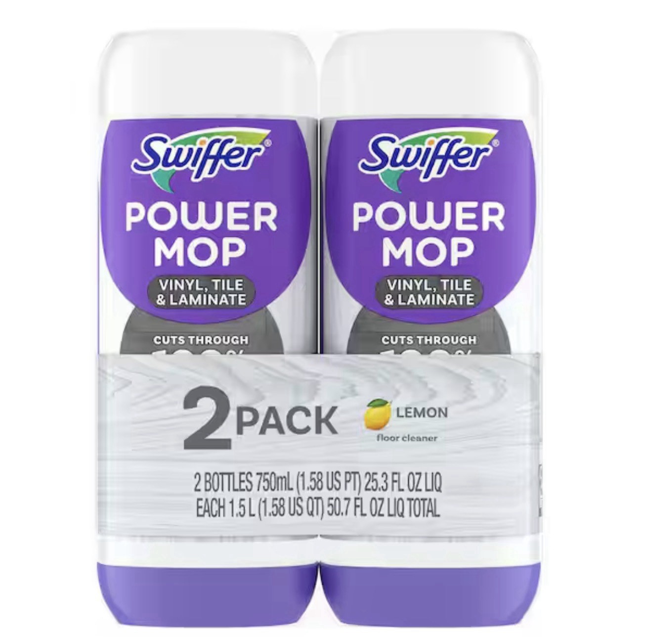 Swiffer Power Mop Refill Solution, Lemon Scent, 25.3oz X 2