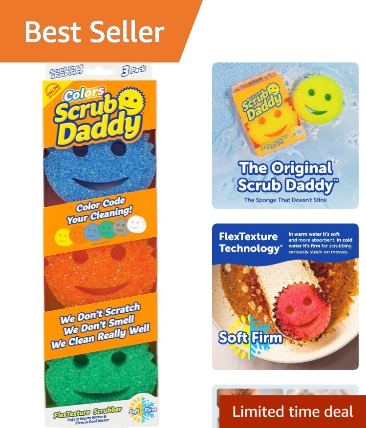 Exclusive Colors Scrub Daddy 3 Count Set – Scratch-Free, Odor Resistant Sponges