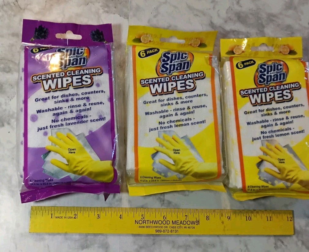 3 Spic And Span Scented Cleaning Wipes 6 Packs 2 Lemons, 1 Lavender New