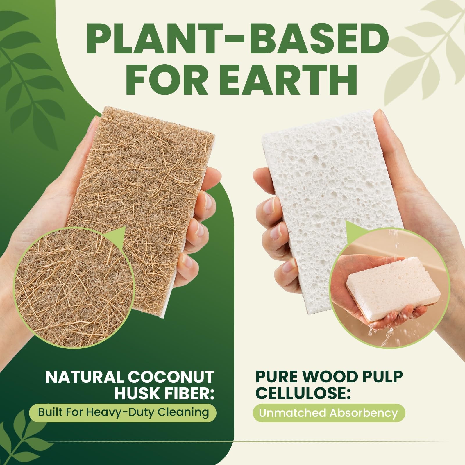 Natural Kitchen Sponge PlantBased Biodegradable Cellulose Walnut Dish 12 PCS