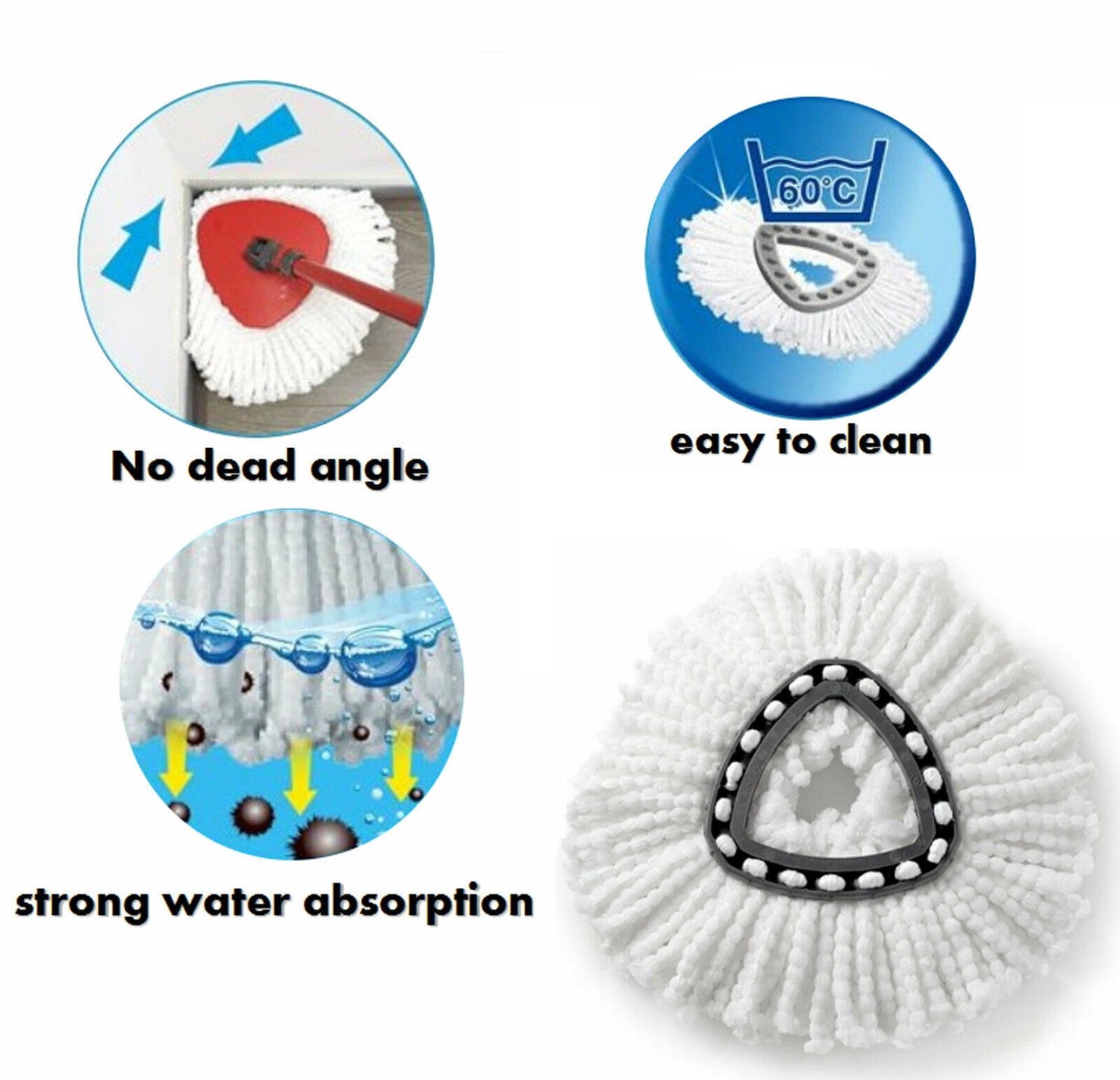 3PC Replacement Microfiber Mop HEAD For O-Cedar Spin Mop Easy Clean Wring Refill