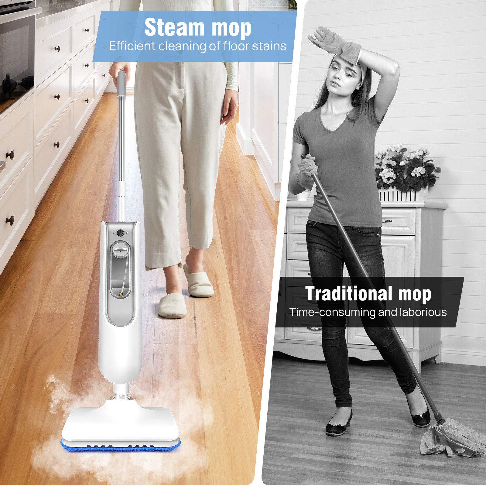 10 in 1 Electrical Steam Mop 1500W Handheld Upright Floor Carpet Steamer Cleaner