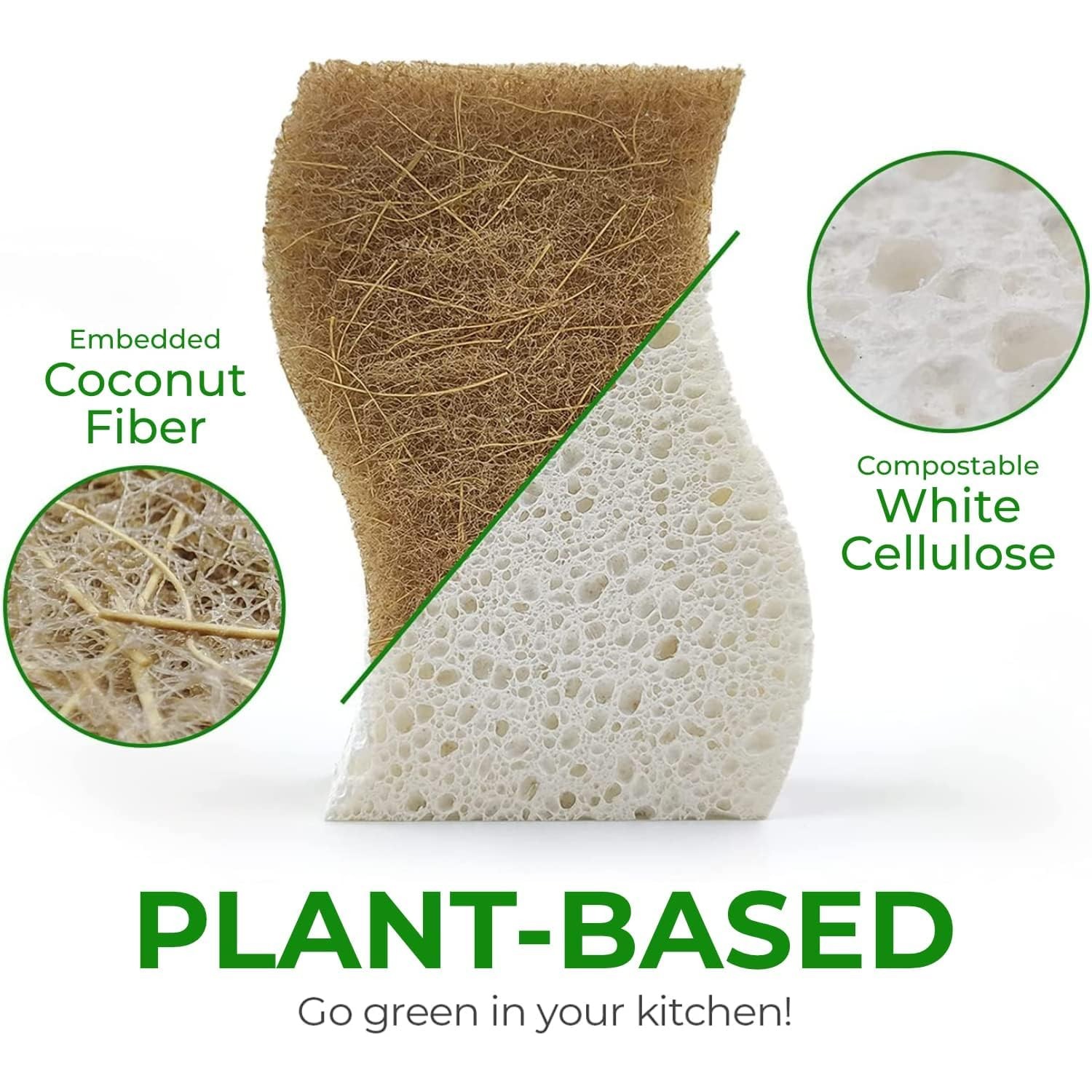 Natural Kitchen Sponges (24 Pack) – Biodegradable Cellulose & Coconut Scrubbe…