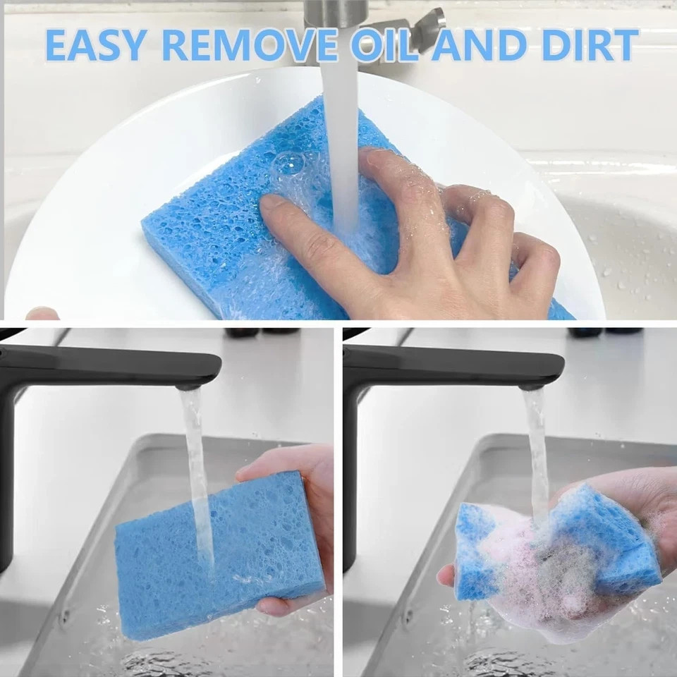 Cellulose Sponges, Large Size 4″ x 6″ x 1″ – Heavy Duty Scrub Kitchen Sponge,
