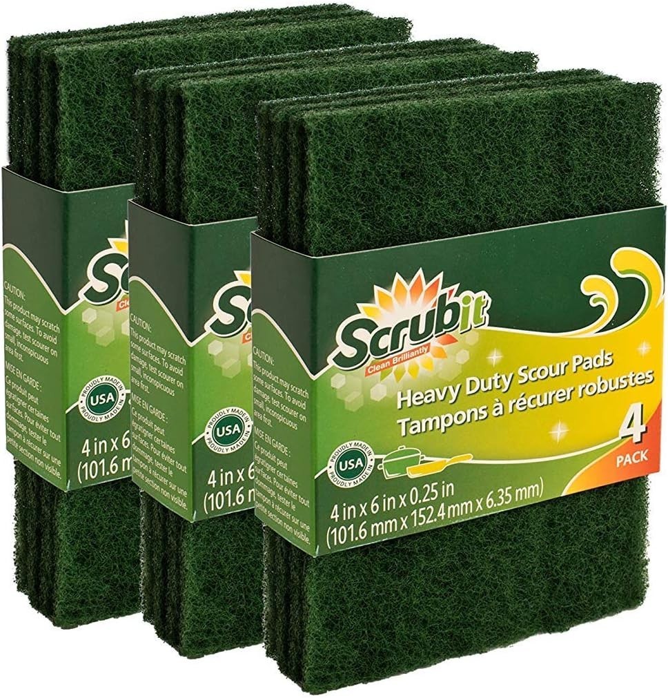 12 Pack Green Scouring Pads – Heavy Duty Non-Scratch Cleaning Solution