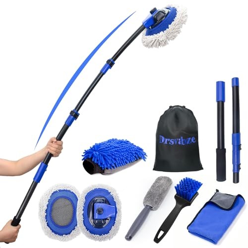 15°Curved Car Wash Brush with Long Handle Kit, 55-Inch 4-Section Extendable