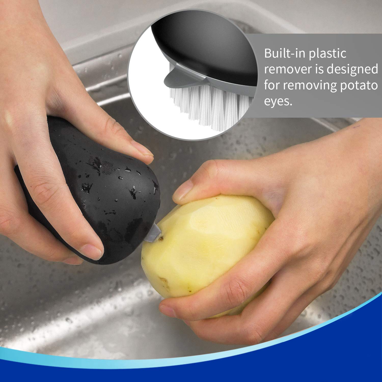 Fruit Scrubber Brush, Durable Nylon Bristles, Easy Grip, 2 Pack, Black