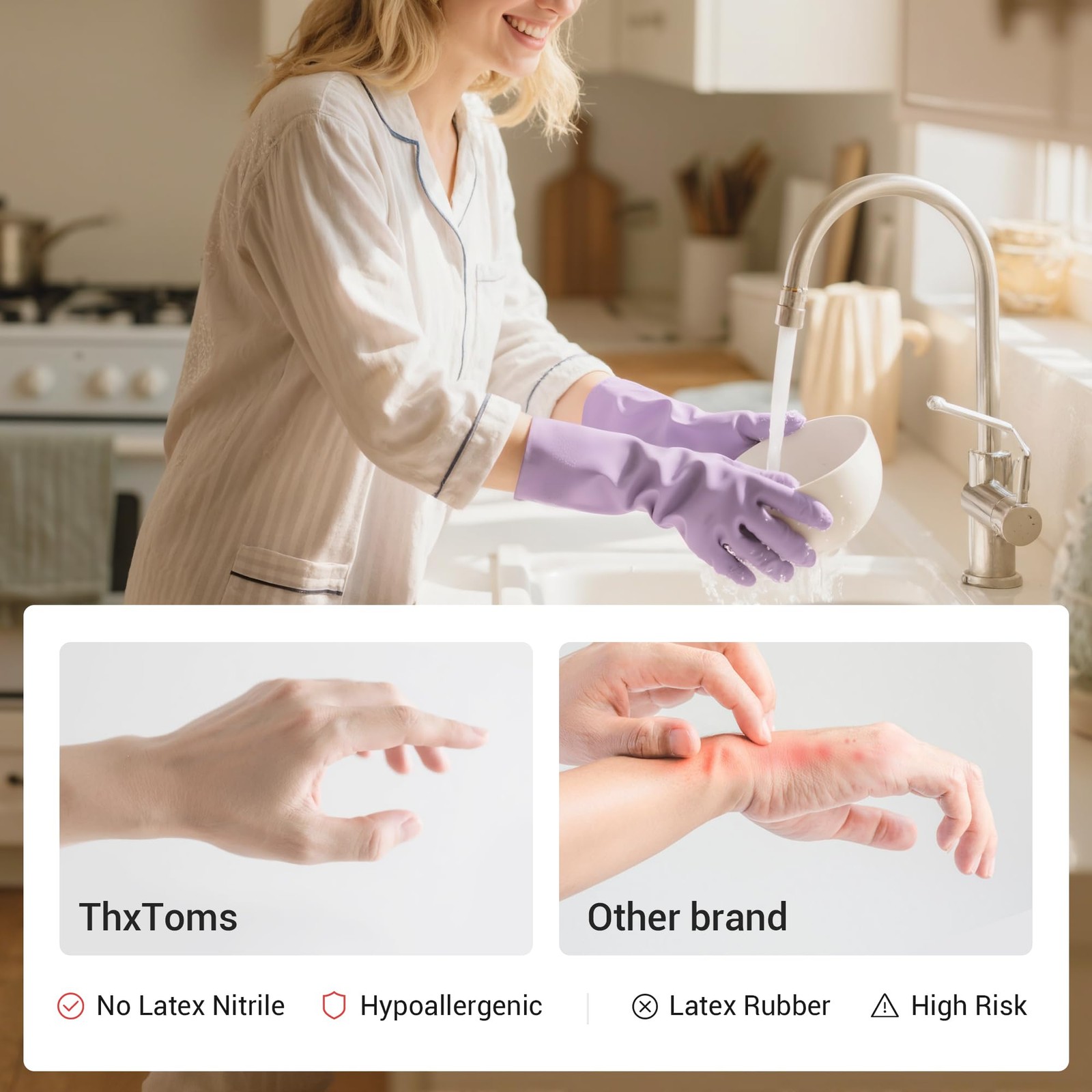ThxToms 4 Pairs Nitrile Cleaning Gloves, Latex free Large, Multicolor