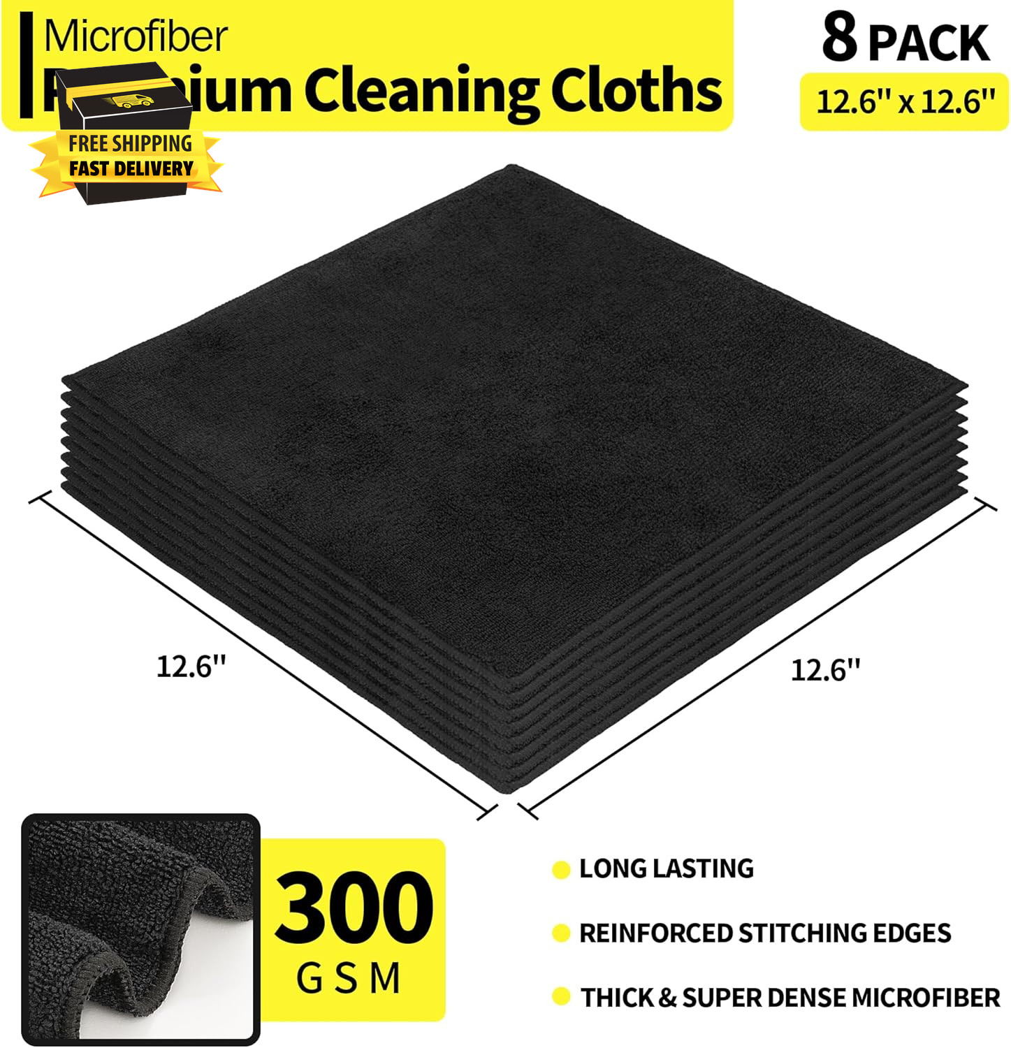 Premium Microfiber Cleaning Cloth, 8 Pack, 12.6″ X 12.6″ Cleaning Towels, Lint-F