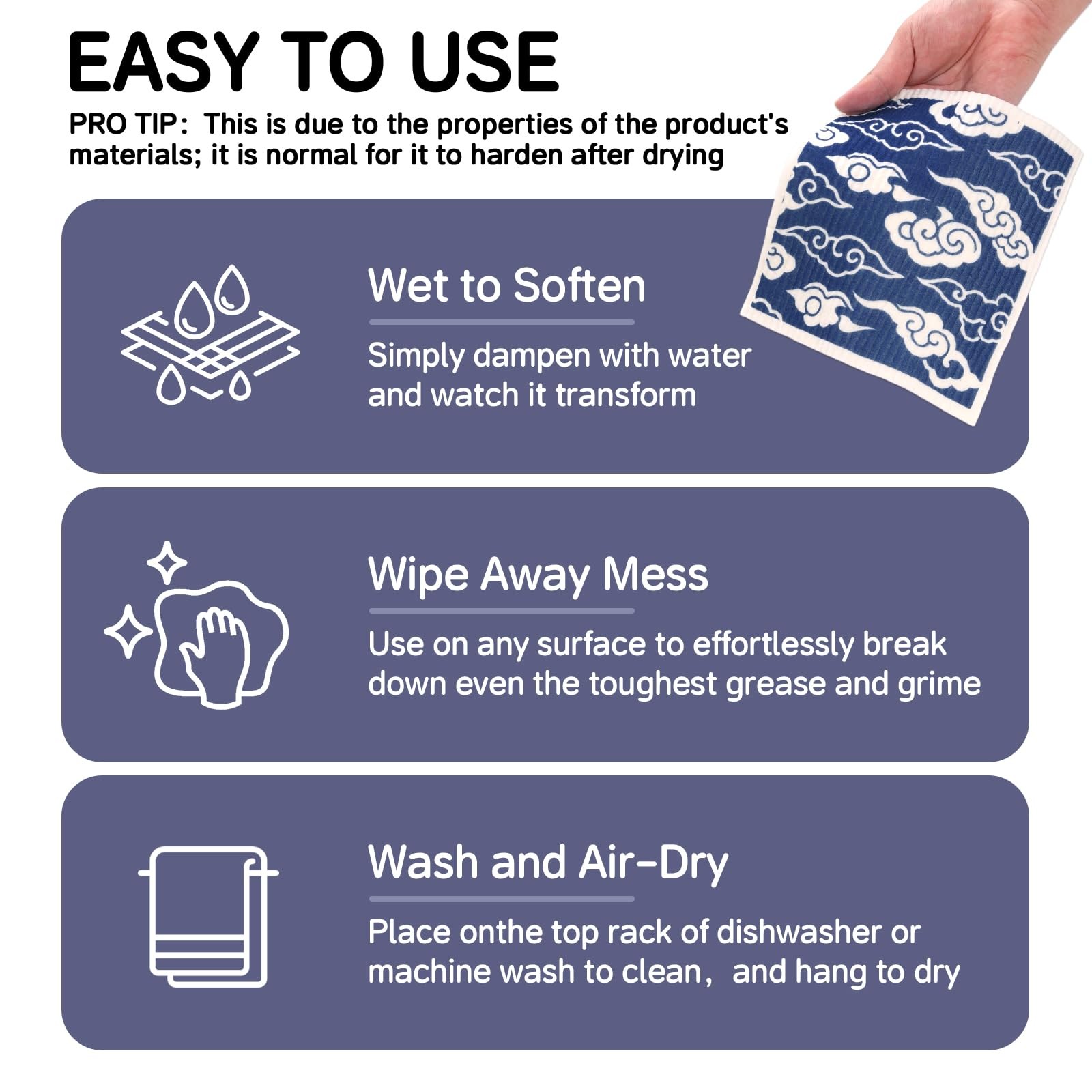 Swedish Dishcloths for Kitchen – 4 Pack Japanese Pattern Reusable Paper Towels,